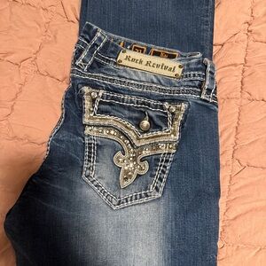 Rock Revival Dark Blue Boot Cut Jeans with Silver Accents